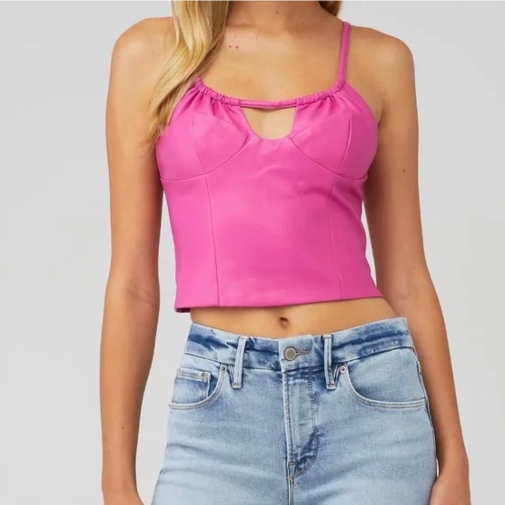 WAYF faux leather cami top magenta